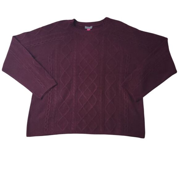 Vince Camuto Women's Warm Cozy Pullover Crew Neck Cable Sweater - Wine - Picture 1 of 2